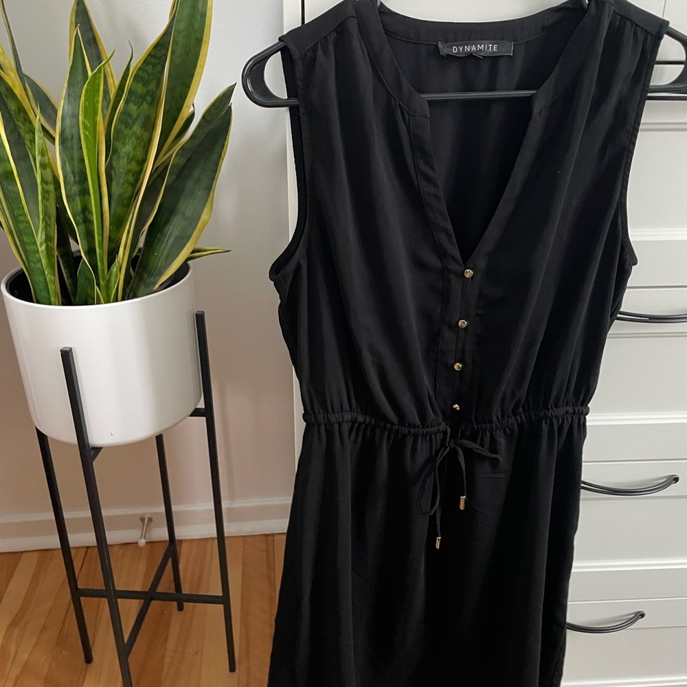Dynamite Black Button-Front Midi Dress